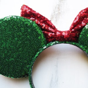 Snoopy Christmas Tree Themed Minnie Mouse Ears, Holiday Minnie Mouse Ears, Christmas Minnie Mouse Ears, Christmas light Minnie Ears. image 7