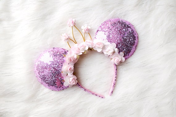 Rapunzel Inspired Minnie Mouse Ears With Crown, Pink Floral  display picture 3