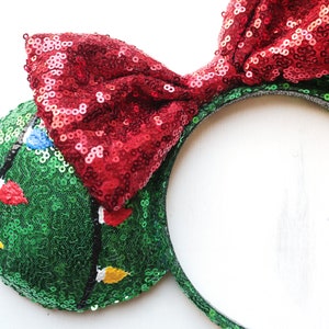 Snoopy Christmas Tree Themed Minnie Mouse Ears, Holiday Minnie Mouse Ears, Christmas Minnie Mouse Ears, Christmas light Minnie Ears. image 4