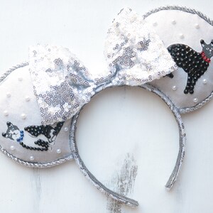 Katzenliebhaber Minnie Maus Ohren mit einer silbernen Paillettenschleife, Tier Minnie Maus Ohren, Silber Borte Minnie Ohren, Strass Minnie Ohren.