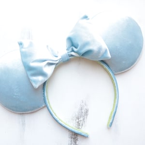 CUSTOMIZE YOUR BOW Light Blue Velvet Minnie Mouse Ears, Fancy Minnie Mouse Ears, Disney Minnie Ears.