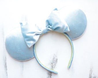 CUSTOMIZE YOUR BOW Light Blue Velvet Minnie Mouse Ears, Fancy Minnie Mouse Ears, Disney Minnie Ears.