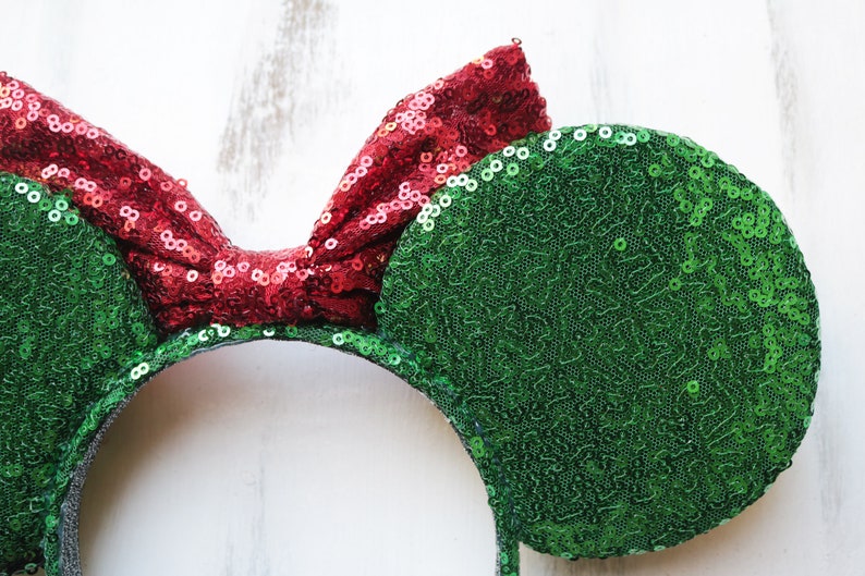 Snoopy Christmas Tree Themed Minnie Mouse Ears, Holiday Minnie Mouse Ears, Christmas Minnie Mouse Ears, Christmas light Minnie Ears. image 8