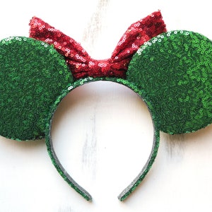 Snoopy Christmas Tree Themed Minnie Mouse Ears, Holiday Minnie Mouse Ears, Christmas Minnie Mouse Ears, Christmas light Minnie Ears. image 6