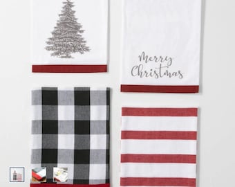 Tea Towels with Christmas Pattern, Kitchen Towels, Christmas Towels, Holiday Towels, Tree Towels, Christmas Gifts