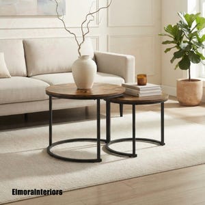 Coffee Tables Set of 2 Round Side Nesting Tables Living Room Furniture Modern Home Décor