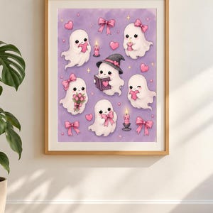 Cute Ghost Kawaii Art Print, Purple Ghost Wall Poster, Spooky Cute Decor, Dopamine Decor, Whimsical Pastel Art - Ships From Europe