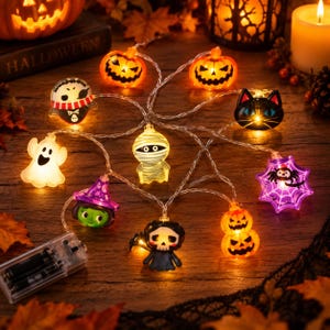 Halloween String Lights, Pumpkin Ghost Witch Cat Mummy Fairy Lights, Battery Operated Spooky Cute Halloween Decor