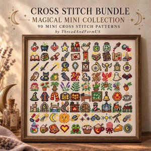 Magic Academy Cross Stitch Bundle, 90 Wizard School Minis, Potions, Creatures & Celestial Motifs