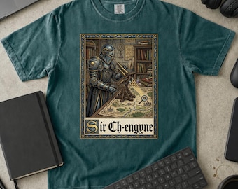 Maglietta con gioco di parole sul motore di ricerca e cavaliere medievale Sir Ch-Engyne, regalo per specialisti SEO, maglietta grafica Comfort Colors