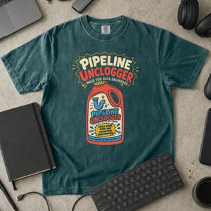 Funny DevOps Pipeline Unclogger T-Shirt, Retro Cleaning Product Tee, Data Engineer Gift