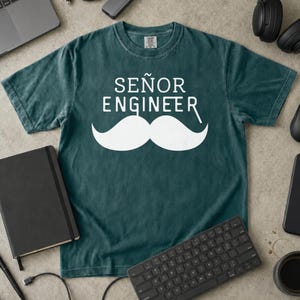 Funny Senior Engineer T-Shirt, Mustache Tee, Programmer Gift (Comfort Colors)