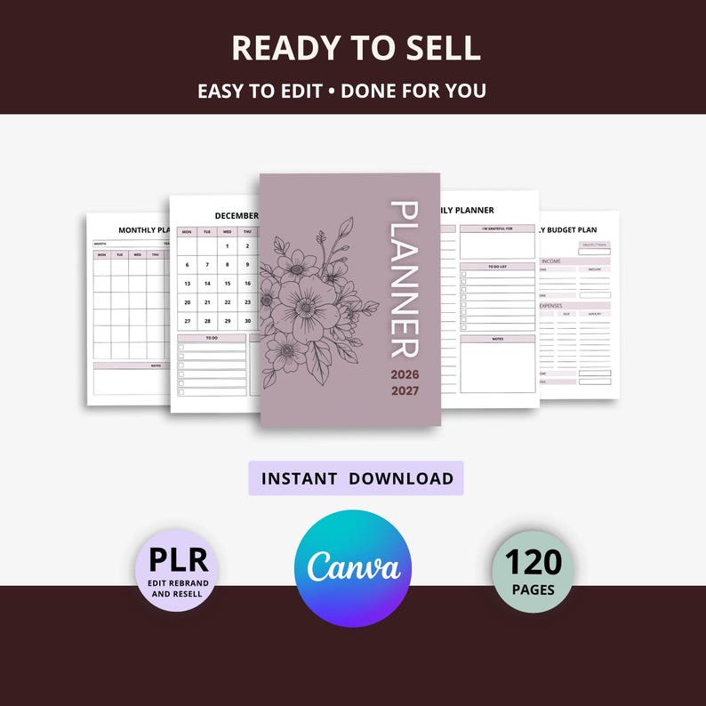 2026-2027 Planner (120 Pages) | Editable Canva Template | PLR Resell Rights | Digital Planner Bundle image 8