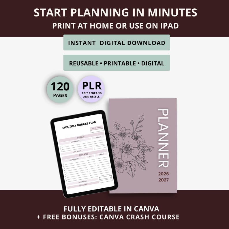 2026-2027 Planner (120 Pages) | Editable Canva Template | PLR Resell Rights | Digital Planner Bundle image 5