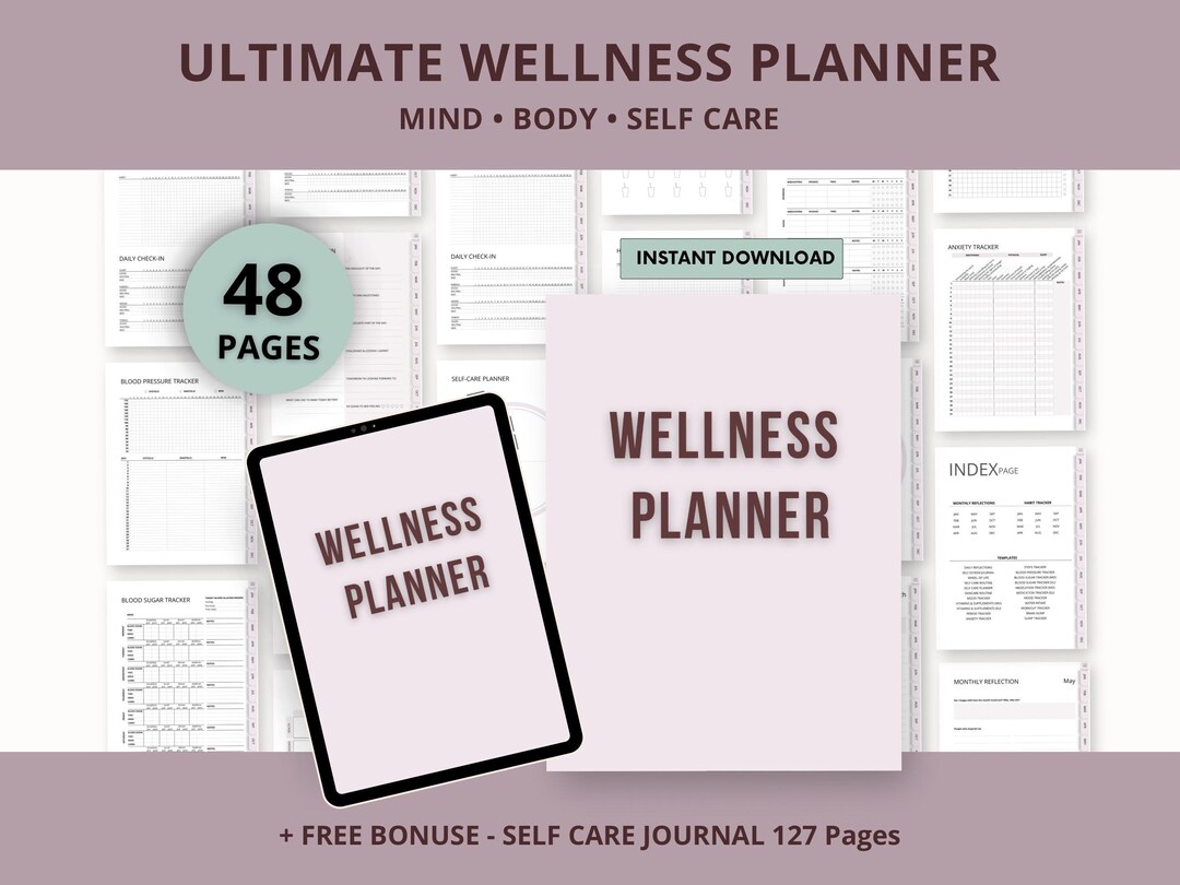 Ultimate Wellness Planner | Self Care Journal | Mood, Anxiety Tracker ...