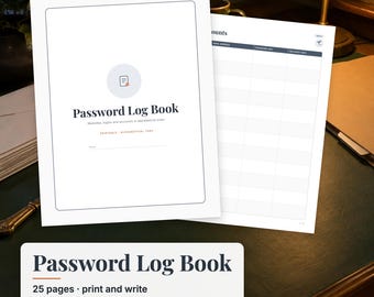 Password Log Book Printable, Password Keeper, Internet Address Book, Login Organizer, Password Tracker, Alphabetical PDF