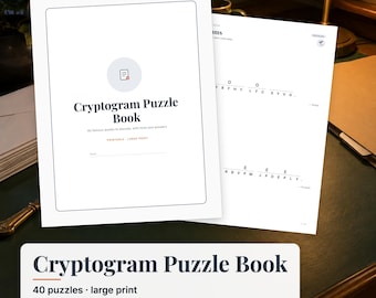 Cryptogram Puzzle Book Printable, 40 Cryptograms with Famous Quotes, Large Print Brain Games for Adults and Seniors, PDF