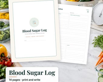 Blood Sugar Log Printable, Diabetes Log Book, Glucose Tracker, Blood Glucose Chart, Diabetic Meal Planner, Undated PDF Tracker