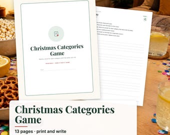 Christmas Categories Game, Holiday Party Game, Name 10 Things Christmas Game, Family Christmas Game Printable, Adults and Kids