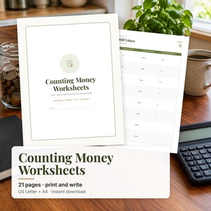 Counting Money Worksheets, Counting Coins, Adding Money, Making Change, US Money Math, 2nd 3rd Grade Math Printable PDF