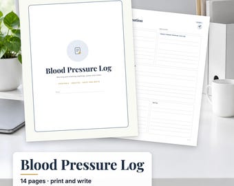 Blood Pressure Log Printable, Blood Pressure Tracker, BP Log Sheet, Daily Blood Pressure Chart, Heart Health Tracker, Undated PDF