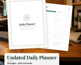 Undated Daily Planner Printable, Daily Planner Pages, Hourly Planner, Weekly Planner, To Do List, Productivity Planner PDF
