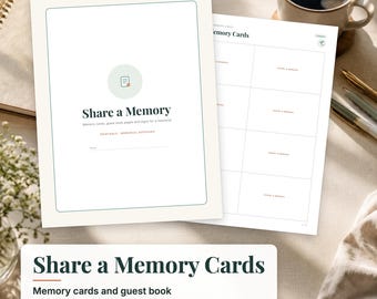 Celebration of Life Memory Cards, Share a Memory Cards, Funeral Guest Book Printable, Memorial Table Sign, In Loving Memory PDF