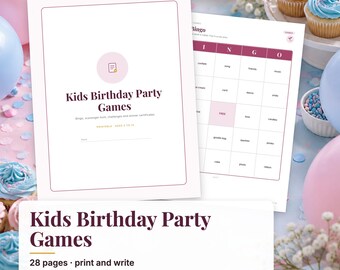 Kids Birthday Party Games Bundle, Birthday Bingo, Scavenger Hunt, Minute to Win It Challenges, Printable Kids Party Games