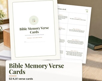 Bible Memory Verse Cards Printable, 52 KJV Scripture Cards, Weekly Memory Verses, Christian Gift, Kids and Adults PDF