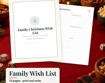 Family Christmas Wish List Printable, Christmas List for Adults Teens Kids, Gift Wish List, Size Chart, Gift Exchange Sign Up PDF