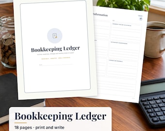 Bookkeeping Ledger Printable, Small Business Income and Expense Log, General Ledger, Mileage Log, Profit and Loss Tracker PDF