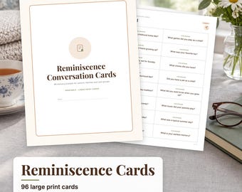 Reminiscence Conversation Cards for Seniors, 96 Memory Prompts, Dementia Activity, Senior Activities, Large Print Printable