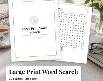 Large Print Word Search Book Printable, 30 Word Search Puzzles for Adults, Seniors Activity, Easy to Read Word Find PDF