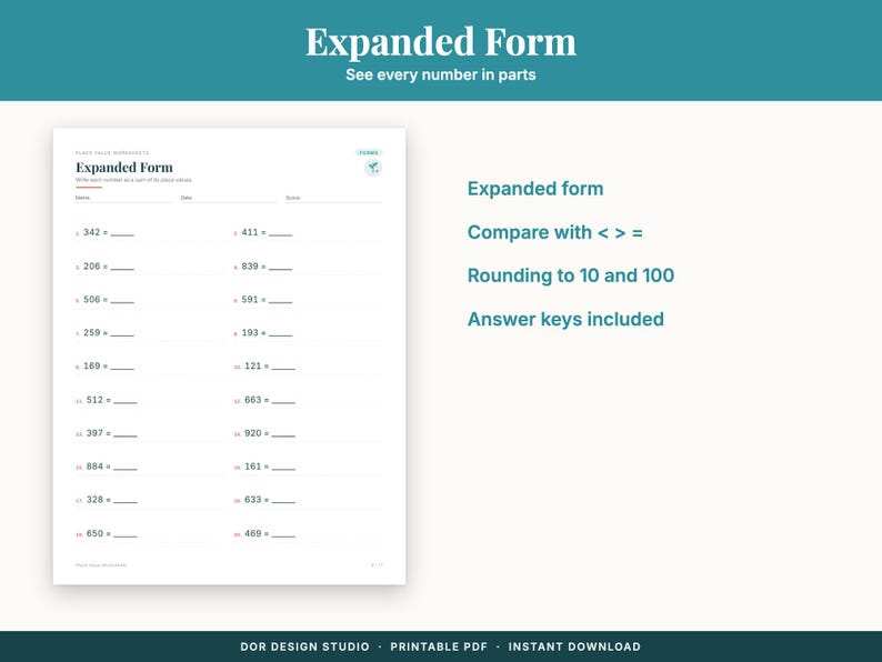 Place Value Worksheets, Expanded Form, Rounding Numbers, Comparing ...