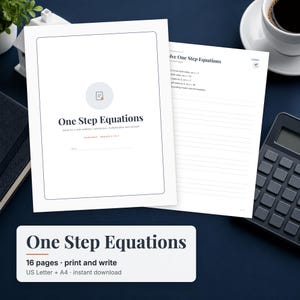 Arbetsblad med ekvationer i ett steg, övning i att lösa ekvationer, förberedande algebra-arbetsblad, matematik för årskurs 6, lös för X utskrivbar PDF