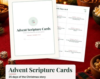Advent Scripture Cards Printable, 25 Days Advent Bible Reading Plan, Christmas Story Cards, Family Advent Devotional PDF