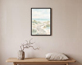 Coastal Wall Art Print, Beach Dunes Watercolor Painting, Ocean Wall Art, Beach House Decor, Seascape Print, Printable Digital Download