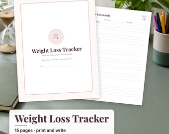 Weight Loss Tracker Printable, Weight Loss Journal, Weekly Weigh In Log, Body Measurement Tracker, Pounds Lost Chart, Undated PDF