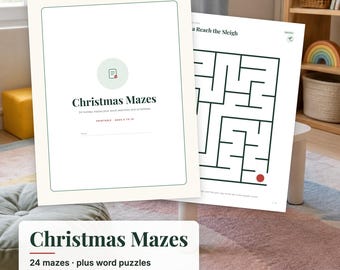 Christmas Mazes for Kids, 24 Printable Christmas Mazes, Christmas Activity Pages, Holiday Word Search, Kids Christmas Activities