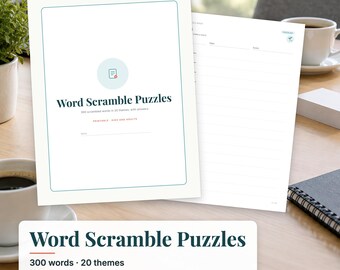 Word Scramble Puzzle Book Printable, 300 Word Scramble Puzzles in 20 Themes, Word Games for Kids and Adults, Brain Games PDF