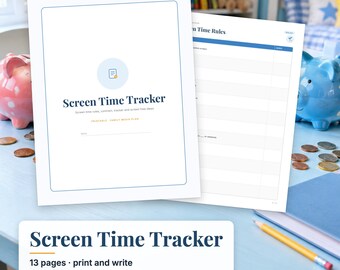 Kids Screen Time Tracker Printable, Screen Time Rules, Family Tech Contract, Earn Screen Time Chart, Screen Free Ideas PDF