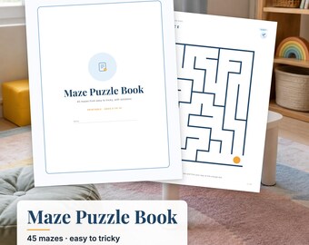 Maze Puzzle Book for Kids, 45 Printable Mazes Easy to Hard, Kids Activity Book, Screen Free Activities, Travel Activity PDF