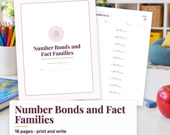 Number Bonds Worksheets, Fact Families, Make 10, Number Bonds to 20, Kindergarten 1st Grade Math Printable, Addition Strategies