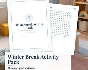 Winter Break Activity Pack for Kids, Snow Day Activities, Winter Word Search, Winter Bingo, Boredom Buster, Printable Kids Activities
