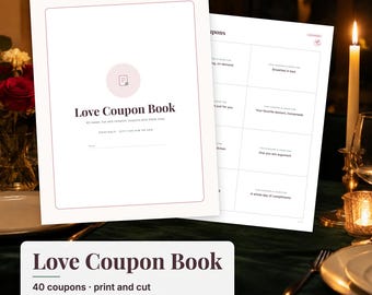 Love Coupon Book Printable, Coupons for Boyfriend Girlfriend, Anniversary Gift, Valentine Coupons, Last Minute Gift for Him Her