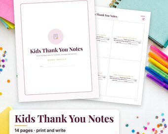 Kids Thank You Notes Printable, Fill in the Blank Thank You Cards, Christmas Thank You Notes for Kids, Birthday Thank You PDF