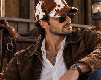 Czapka z daszkiem ze skóry bydlęcej, czapka z daszkiem z prawdziwej skóry, w stylu western snapback
