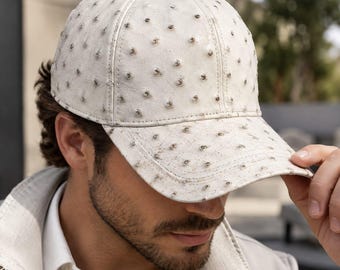 Czapka baseballowa unisex z tłoczonej skóry strusia, luksusowa czapka z egzotycznej skóry, designerski męski snapback