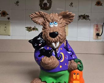 Hand-Painted Ceramic Werewolf: Halloween Decor, Light Kit Included