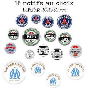Cabochon masculin / Homme , 18 motifs au choix , en verre , plusieurs tailles disponibles. Parrain, Tonton, Collègue, Papa, Papy